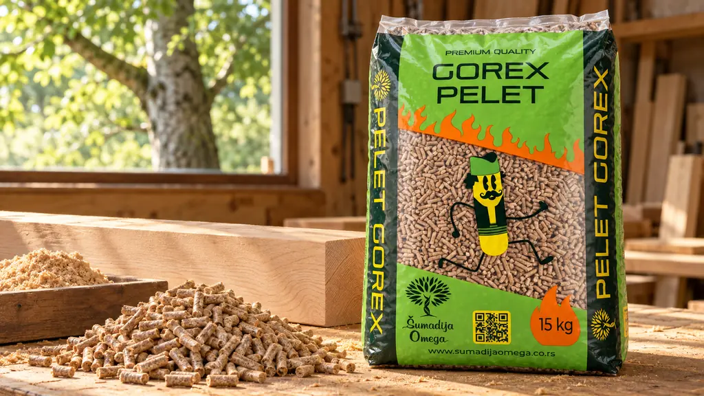Granule peleta i bukova sirovina uz Gorex džak