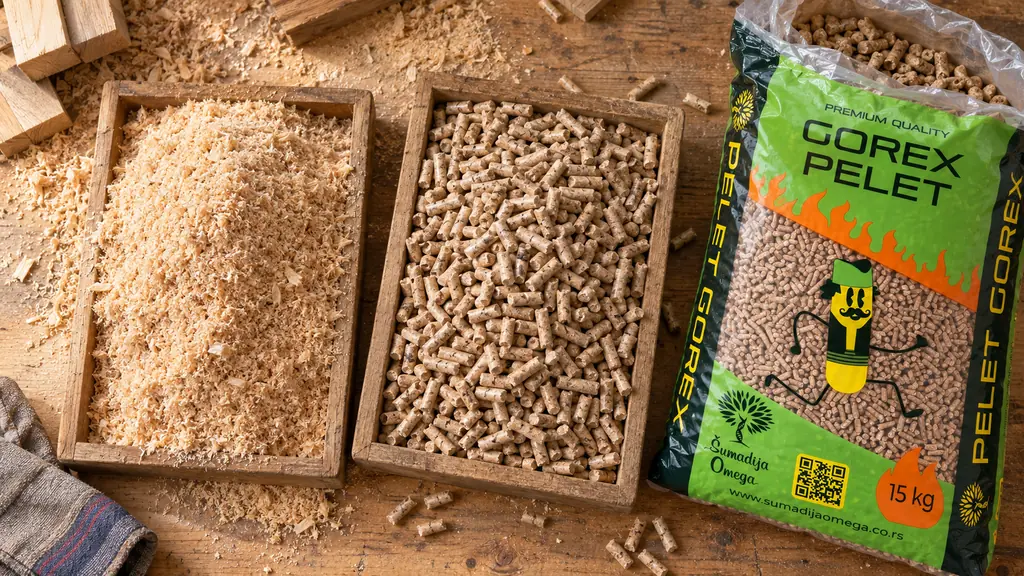 Drvena piljevina i granule peleta uz originalno Gorex pakovanje